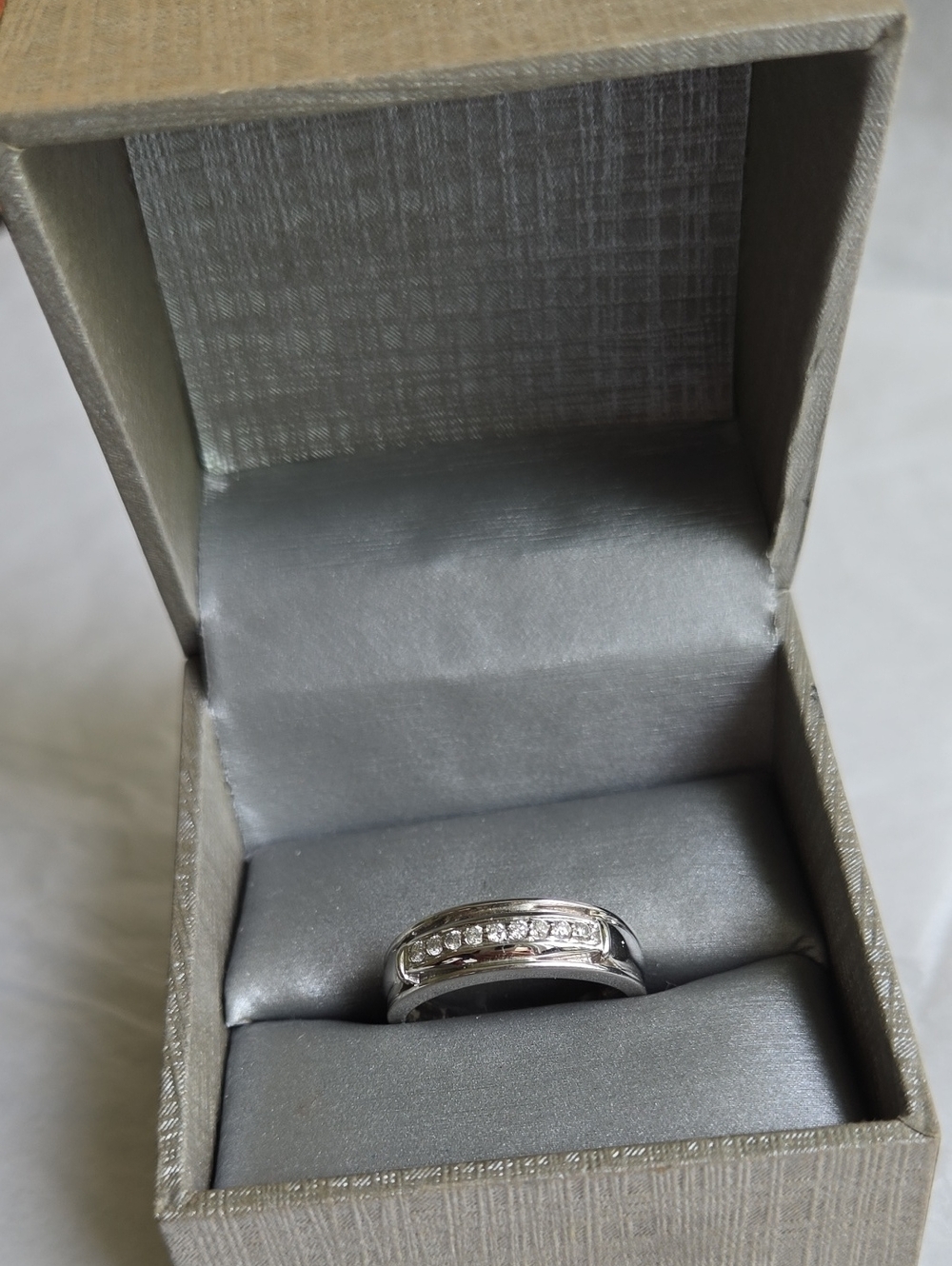 Zales White Gold Men's Band Ring with Daimonds.